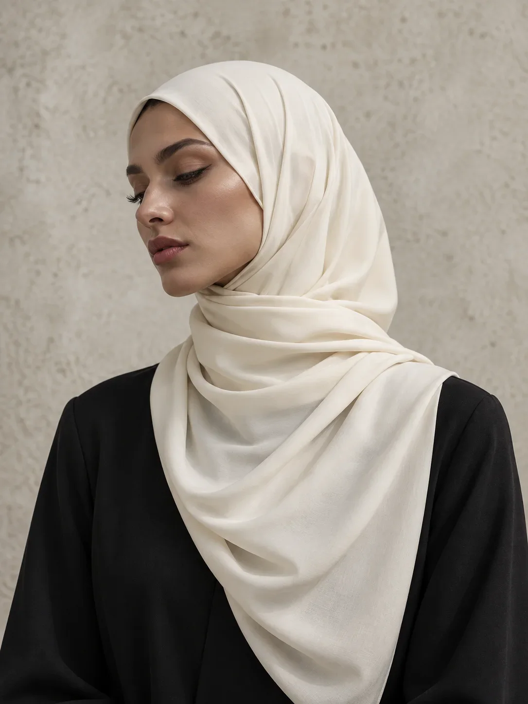 Ivory modal hijab in soft daylight